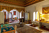  Grande Chambre doree (Great Golden Bedroom) in the Dar Ennejma Ezzahra Palace, Museum of Musical Instruments (Centre des Musiques Arabes et Mediterraneenes), in the (Medina) old town of Sidi Bou Said, Tunisia 