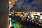  Side of the cruise ship Mein Schiff Relax (TUI Cruises) arriving at the Palermo cruise terminal at dawn, Palermo, Sicily, Italy, Europe 