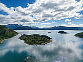 Luftaufnahme der Wulaia Bay, Isla Navarino, Kap Hoorn, Magallanes y de la Antartica Chilena, Patagonien, Chile, Südamerika