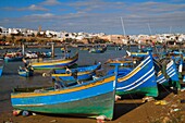  Marokko, Rabat, Skyline, Oued Bou Regreg, Fluss, Fischerboote,  