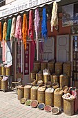 Morocco, Marrakesh, Medina, souk, herbalist shop, people, 