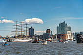  Arrival parade of ships and sailboats at the Hamburg Port Anniversary 2025 in front of the Elbphilharmonie in the Hanseatic City of Hamburg, Germany, Europe  