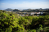  View from the mountainous hinterland over villages to the sea, Gran Canaria, Canary Islands, Spain, Europe 