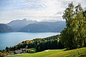 View from Hollberg to Lake Attersee, Salzkammergut, Austria, Alps, Europe 