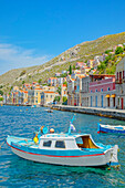  Blick auf den Hafen von Gialos, Gialos, Insel Symi, Dodekanes, Griechenland 
