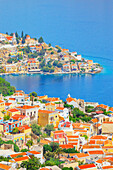  Hafen von Gialos, erhöhte Ansicht, Insel Symi, Dodekanes, Griechenland 