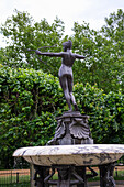 Statue and fountain of female archer, Hyde Park Rose Garden, London, Great Britain