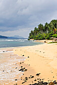 Beach of Pestana Equador hotel on the small Rolas (turtledove) island in the south of Sao Tome Island, Republic of Sao Tome and Principe,Africa
