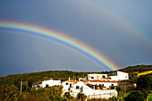 Double rainbow over village Zavial in Portugal