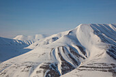  View of Hiorthfjellet and Adventtoppen, Adventfjorden, Svalbard, Norway 