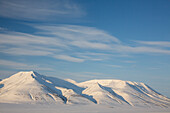  View of Hiorthfjellet and Adventtoppen, Adventfjorden, Svalbard, Norway 