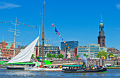  Port anniversary parade with many ships on the Elbe, St. Pauli, Hamburg, Germany 
