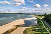  Falkensteiner Beach and the Friedrichsort lighthouse on the Kiel Fjord seen from above, Kiel, Schleswig-Holstein, Germany 