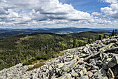 Ausblick vom Gipfel Lusen nach Südosten Richtung Mauth, Nationalpark Bayerischer Wald, bei Mauth, Niederbayern, Bayern, Deutschland