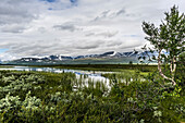 Blick zum Pårtetjåkkå (Partetjakka) Gipfel, Sarek Nationalpark, Norrbottens län, Nordschweden, Schweden, Skandinavien