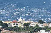  View of Chiesa Di Sant&#39;Antonio Abate in the background the island of Ischia, island of Procida, Gulf of Naples, Italy, Europe 