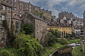  View of the Water of Leith and the old buildings on the banks in Dean Village. 