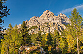  Late afternoon in autumn below the Three Peaks, Auronzo, Dolomites, Italy, Europe   