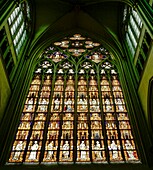 West window in Altenberg Cathedral, depiction of the heavenly Jerusalem, Altenberg, municipality of Odenthal, NRW, Germany 