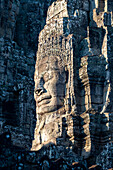  Giant stone-carved face of Bodhisattva Lokeshvara, also Avalokiteshvara, Bayon Temple, Angkor Thom, UNESCO World Heritage Site, Angkor Wat, Siem Reap, Cambodia, Asia 