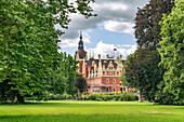  Muskau Castle in the UNESCO World Heritage Site Muskau Park or Park Mużakowski in Bad Muskau, Upper Lusatia, Saxony, Germany 