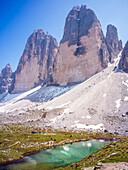 Rienzquelle, Drei Zinnen, Auronzo di Cadore, Belluno, Venetien, Toblach, Bozen, Trentino, Südtirol, Italien, Sextner Dolomiten, Alpen, Dolomiten, Südeuropa, Europa