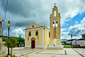  Village church with bell tower in Agios Pauliana, Corfu Trail, Corfu, Ionian Islands, Greece 