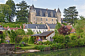 Chateau of Montresor over looking the Indrois River, tributary of the Indre River, Touraine,  department of  Indre-et-Loire,  Centre-Val de Loire region, France, Europe