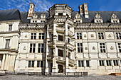Renaissance style monumental spiral staircase in the Francois I wing of the Royal Chateau de Blois, Loir-et-Cher department, Centre-Val de Loire region, France, Europe