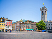  Cathedral Square and Case Cazuffi - Rella and Torre Civica, Trento, Trentino, South Tyrol, Trentino-Alto Adige, Italy, Alps, Dolomites, Southern Europe, Europe 