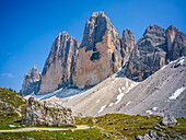 Drei Zinnen, Auronzo di Cadore, Belluno, Venetien, Toblach, Bozen, Trentino, Südtirol, Italien, Sextner Dolomiten, Alpen, Dolomiten, Südeuropa, Europa