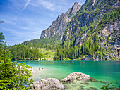  Summer at Lake Braies, Braies, Bolzano, South Tyrol, Trentino, Italy, Alps, Dolomites, Braies Dolomites, Southern Europe, Europe 
