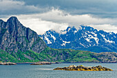  Typical mountain landscape, Svolvaer, Lofoten, Nordland, Norway 