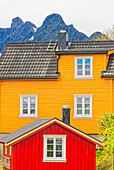  Typical houses, Svolvaer, Lofoten, Nordland, Norway 
