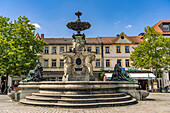  The Paulibrunnen on the market square in Erlangen, Middle Franconia, Bavaria, Germany  
