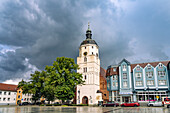 Marktplatz und Paul-Gerhardt-Kirche in Lübben im Spreewald, Brandenburg, Deutschland