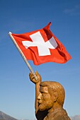 Switzerland, Berne, Alps, Mannlichen, Swiss flag, statue, 
