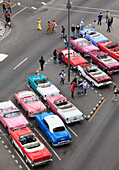 Cuba, Havana, vintage cars, elevated view, 