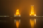  Autumn, Bavaria, Swabia, Lake Constance, Lindau, night, fog, harbor, harbor entrance 