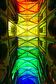  For the Lights On event at the CSD Christopher Street Day 2025, the ceiling of St. Mary&#39;s Church will be illuminated with rainbow colors, St. Mary&#39;s Church in Lübeck, Schleswig-Holstein, Germany  