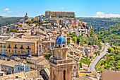 Elevated view of the church of Santa Maria dell'Itria and Ragusa Ibla in the distance, Ragusa Ibla, Ragusa province, Sicily, Italy
