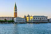  View of Venice as a sailing ship departs on the Grand Canal, here looking towards St. Mark&#39;s Square, Venice, Italy 