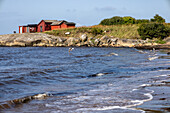  Sweden, Halland Province, Halmstad, coast with boathouses 