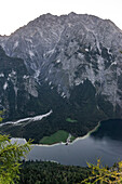  View over Sankt Bartholomä to the Watzmann East Face, Berchtesgaden National Park, Berchtesgaden Alps, Berchtesgaden, Bavaria 