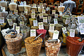Various kind of salt display, Girofle & Cannelle shop ,Nice,Alpes-Maritimes department,Provence-Alpes-Cote d'Azur region,southeast of France,Europe.