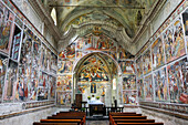 Huge 15th-century fresco painting (by Giovanni Canavesio) of Notre-Dame des Fontaines (Our Lady of the Fountain) chapel,La Brigue, Mercantour National Park, Alpes-Maritimes department, Provence-Alpes-Cote d'Azur region,southeast of France,Europe.