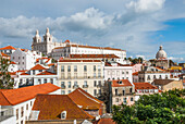 Overview with the Monastery of Sao Vicente de Fora from the belvedere Portas do Sol, Lisbon, Portugal, Europe
