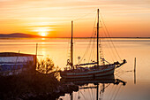 Ketch sailing boat at anchor on Etang de Thau,Marseillan,Herault department,Languedoc-Roussillon, Occitanie region,France,Europe
