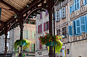 Covered market on Place Carnot, city of Figeac, Lot department, region of Midi-Pyrenees, southwest of France, Europe