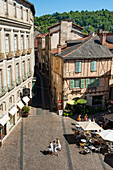 Champollion square, city of Figeac, Lot department, region of Midi-Pyrenees, Occitanie,southwest of France, Europe